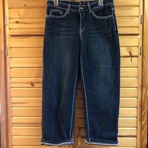 TRU LUXE Women's Cropped Dark Wash Blue Jeans With Rhinestones, Size 30/10